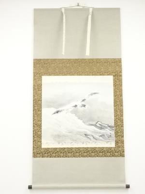 後藤杏塢筆　波にカモメ　肉筆紙本掛軸（保護箱）